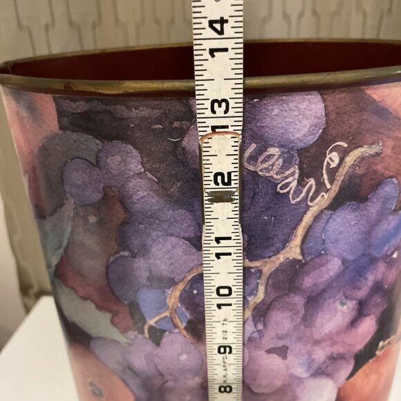Vintage Fruit Pattern Trash Waste Can Painted Metal Shabby Chic Retro Artsy - Picture 9 of 11